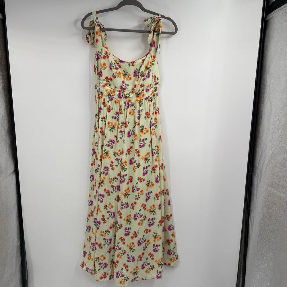Mable Floral Tie Strap Maxi Dress Womens Small Green Open Back Cottagecore Boho